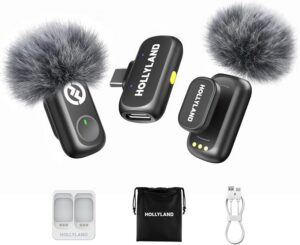 Micrófono inalámbrico Hollyland Lark A1 para iPhone 17/16/15 y Android, 48kHz/24-bit, cancelación inteligente de ruido de 3 niveles, micrófono mini magnético para YouTube, Podcast, Vlogging (Negro