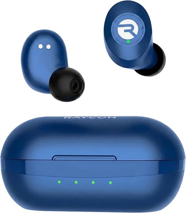 Auriculares inalámbricos Raycon E25 con Bluetooth y micrófono para uso diario, auriculares Bluetooth intrauditivos con sonido estéreo, 24 horas de reproducción, realmente inalámbricos, azul mate