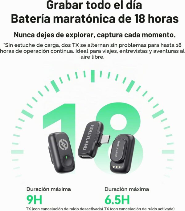 Micrófono inalámbrico Hollyland Lark A1 para iPhone 17/16/15 y Android, 48kHz/24-bit, cancelación inteligente de ruido de 3 niveles, micrófono mini magnético para YouTube, Podcast, Vlogging (Negro
