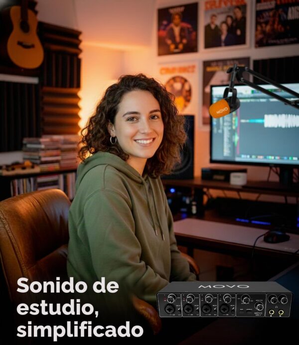 Movo Paquete de equipos de podcast para 4 personas - Interfaz de audio USB de 4 canales, 4 micrófonos dinámicos CastMic, 4 brazos Boom - Kit completo de grabación