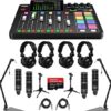 Rode RODECaster Pro II - Consola de estudio de producción de audio integrada, paquete con 2 brazos de transmisión, 4 micrófonos de audio de torniquete, auriculares, soporte de micrófono, cable XLR, tarjeta SD de 64 GB