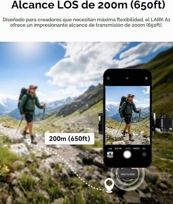 Micrófono inalámbrico Hollyland Lark A1 para iPhone 17/16/15 y Android, 48kHz/24-bit, cancelación inteligente de ruido de 3 niveles, micrófono mini magnético para YouTube, Podcast, Vlogging (Negro