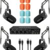 Movo Paquete de equipos de podcast para 4 personas - Interfaz de audio USB de 4 canales, 4 micrófonos dinámicos CastMic, 4 brazos Boom - Kit completo de grabación