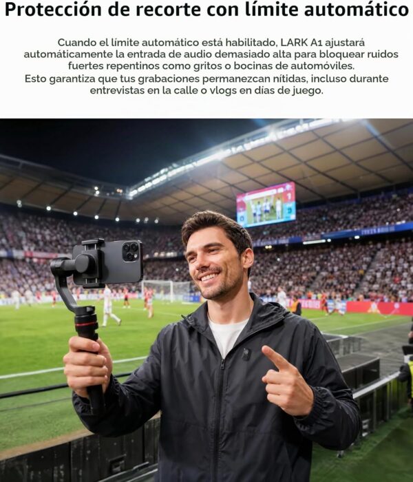 Micrófono inalámbrico Hollyland Lark A1 para iPhone 17/16/15 y Android, 48kHz/24-bit, cancelación inteligente de ruido de 3 niveles, micrófono mini magnético para YouTube, Podcast, Vlogging (Negro