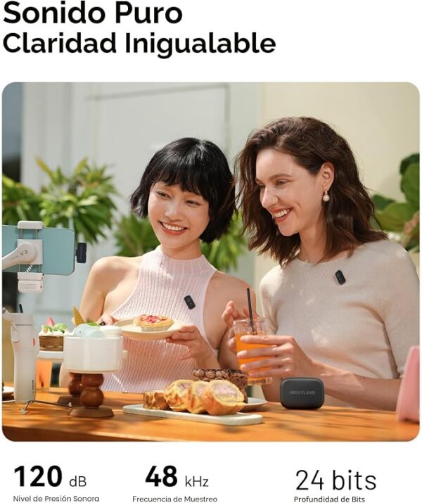 Micrófono inalámbrico Hollyland Lark A1 para iPhone 17/16/15 y Android, 48kHz/24-bit, cancelación inteligente de ruido de 3 niveles, micrófono mini magnético para YouTube, Podcast, Vlogging (Negro