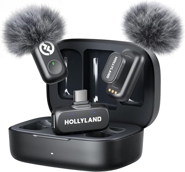 Micrófono inalámbrico Hollyland Lark A1 para iPhone 17/16/15 y Android, 48kHz/24-bit, cancelación inteligente de ruido de 3 niveles, micrófono mini magnético para YouTube, Podcast, Vlogging (Negro