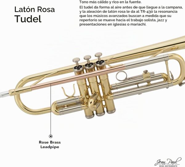 ean Paul TR-430 Trompeta Intermedia en Si♭ - Latón Lacado con Tudel de Latón Rosa