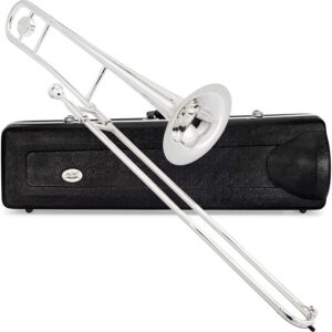 Jean Paul TB-400 Trombón Tenor Recto Intermedio con Estuche y Boquilla 12C, Instrumento Musical de Latón - Plata