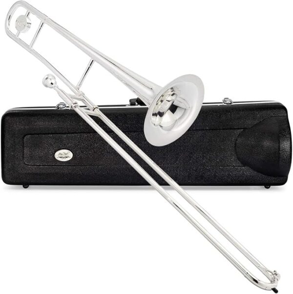 Jean Paul TB-400 Trombón Tenor Recto Intermedio con Estuche y Boquilla 12C, Instrumento Musical de Latón - Plata
